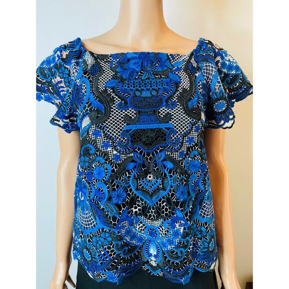 Alice + Olivia Maxie Off the shoulder Top Guipure Lace size S - Picture 4 of 8